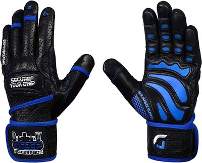 Elite Full Finger Leather Gym Gloves with Built-in 2 Inches Wide Wrist Wraps