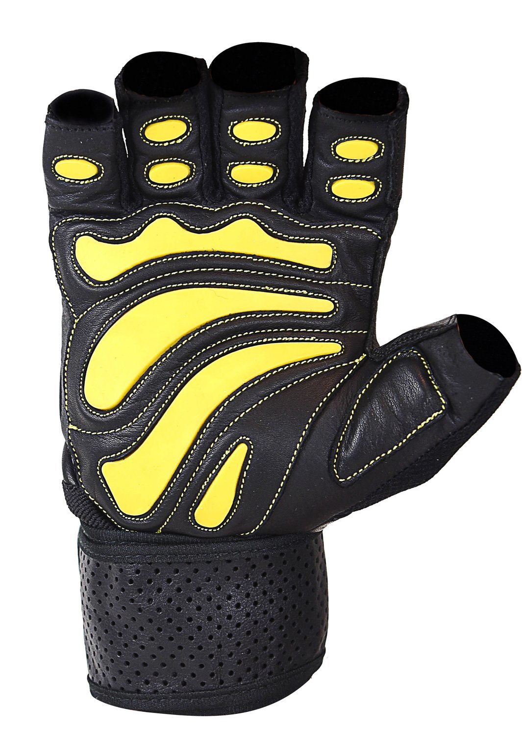 Grip Power Pads Elite Leather Gym Gloves with Built in 2 Inches Wide Wrist Wraps