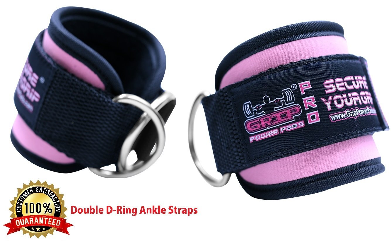 Pink Ankle Straps for Cable Machines Double D-Ring Adjustable Neoprene Premium Cuffs to Enhance Legs, Abs &amp; Glutes For Men &amp; Women