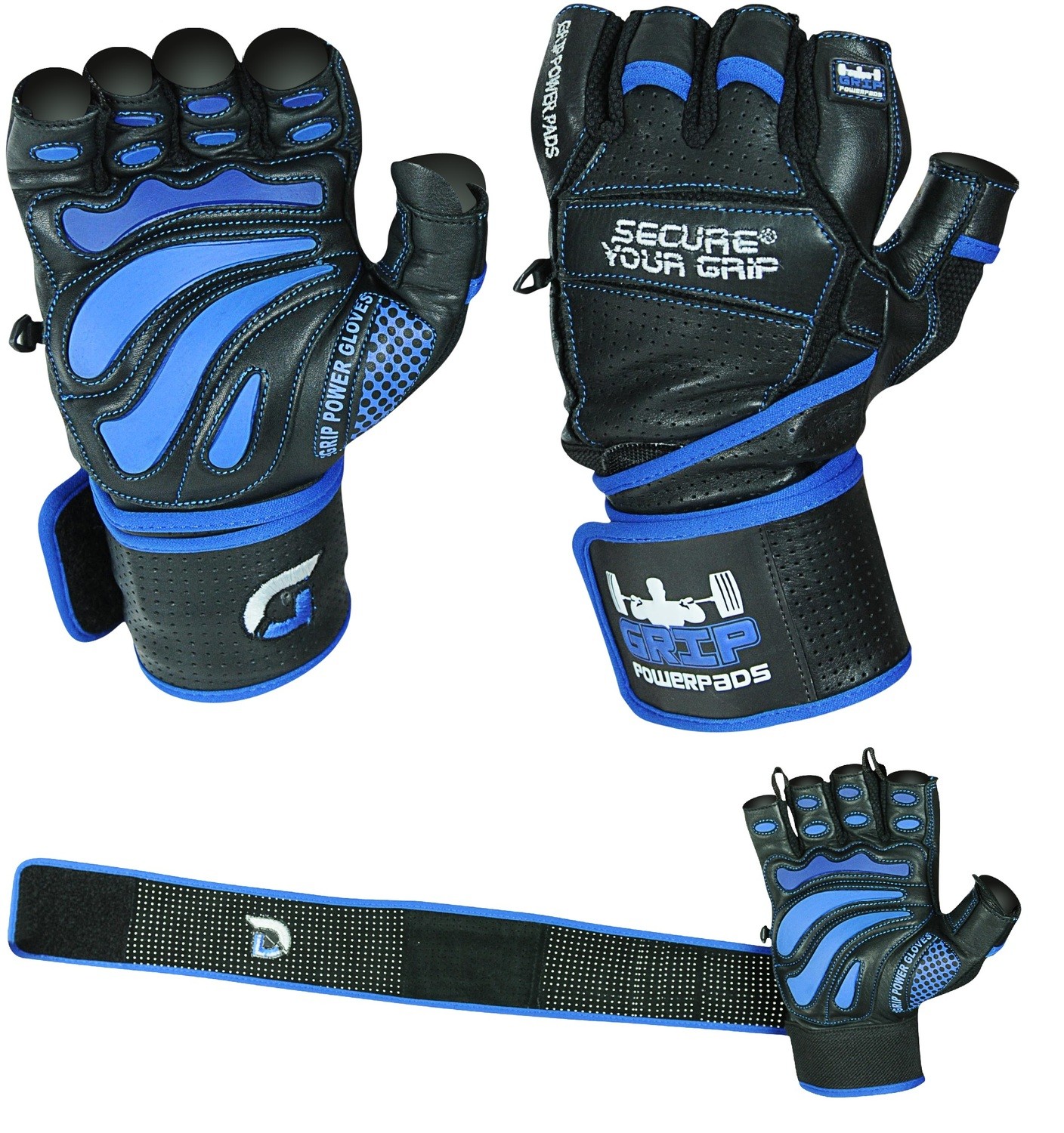 Grip Power Pads Elite Leather Gym Gloves with Built-in 2 Inches Wide Wrist Wraps