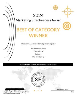 Marketing Effectiveness Award Certificate