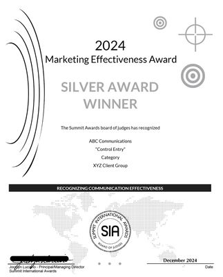 Marketing Effectiveness Award Certificate