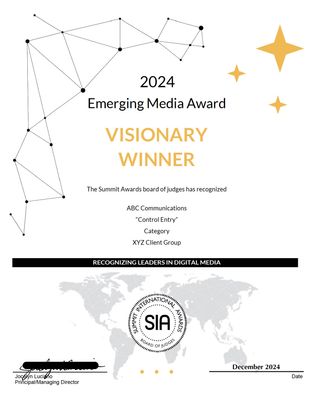 Digital Media Award Certificate