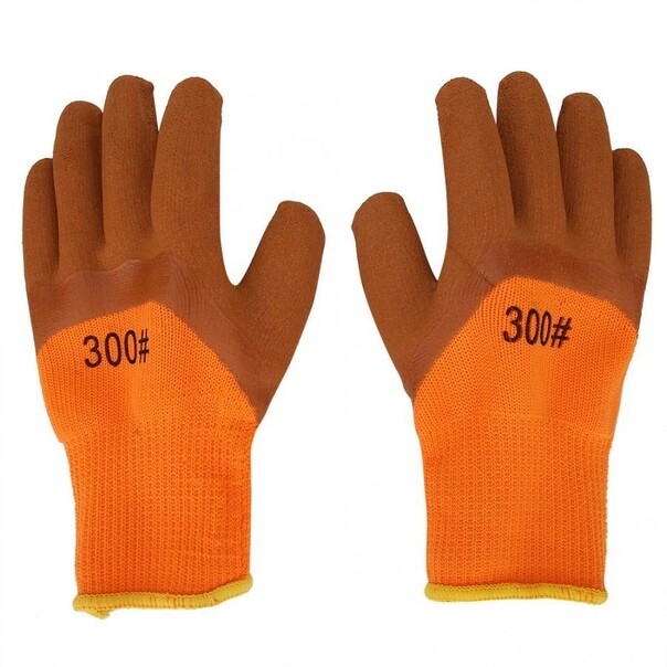 Перчатки оранжевые c латексным покрытием, утепленные 300#
