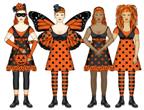 Ginger Halloween Paper Dolls