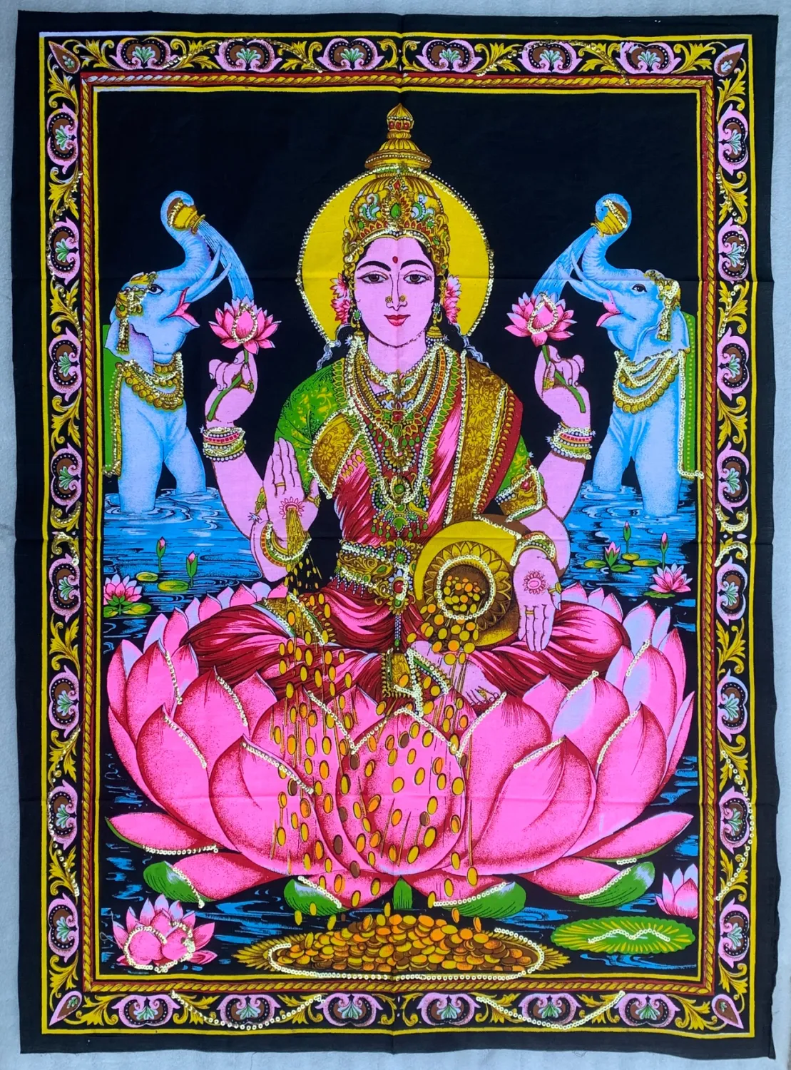 Goddess Laxmi Fabric Tapestry | 43" X 30"