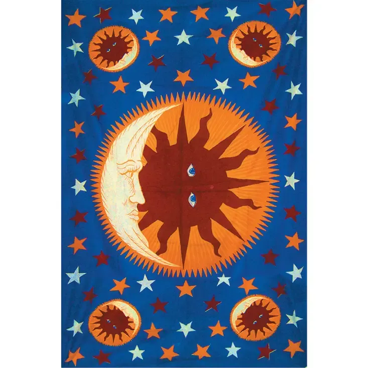 Color Sun with Big Moon Cotton Tapestry | 8' X 9'