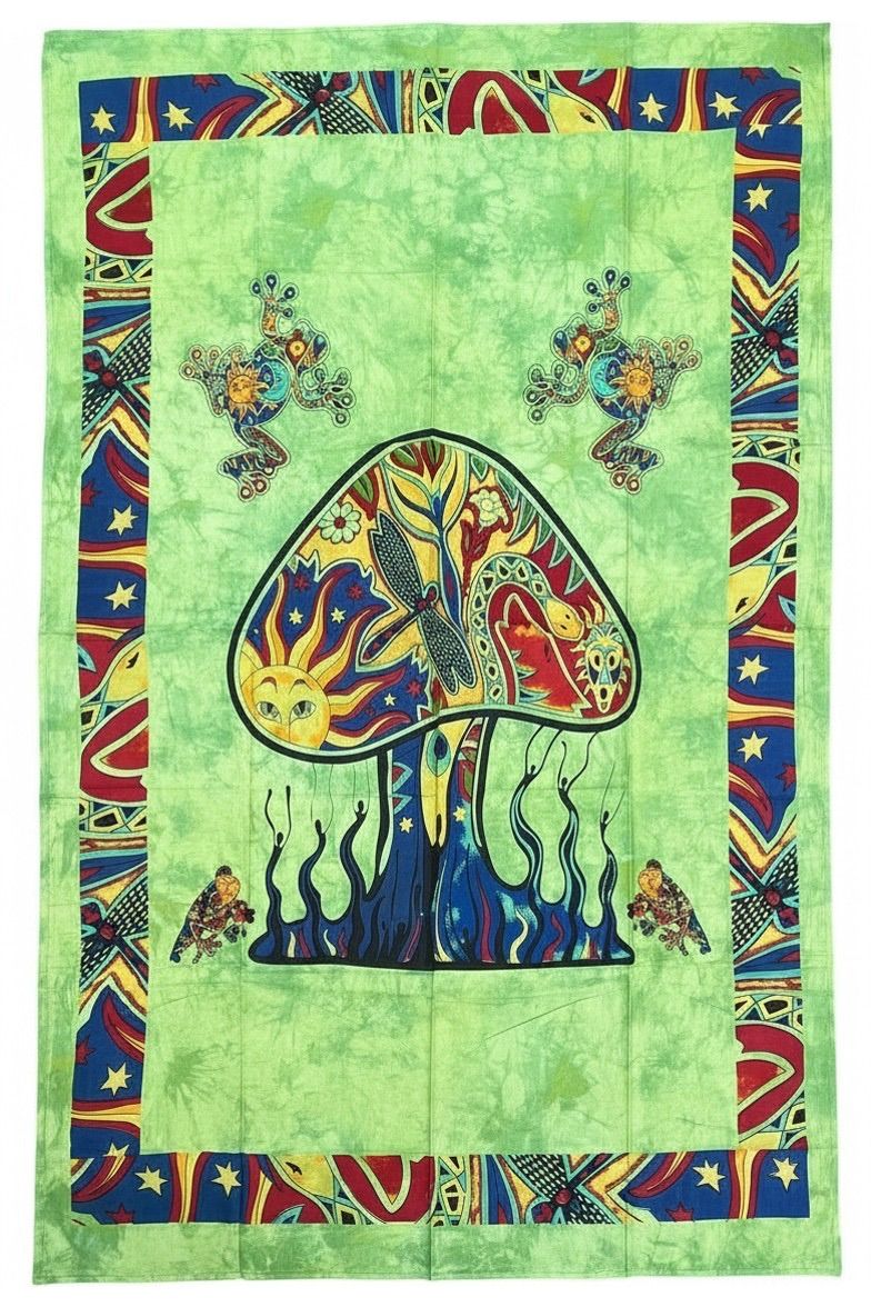 Magic Mushroom Frogs Tapestry | 84" X 54"