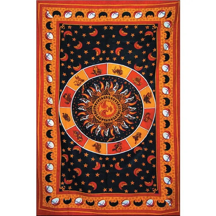 Sun w/ Zodiac Cotton Tapestry