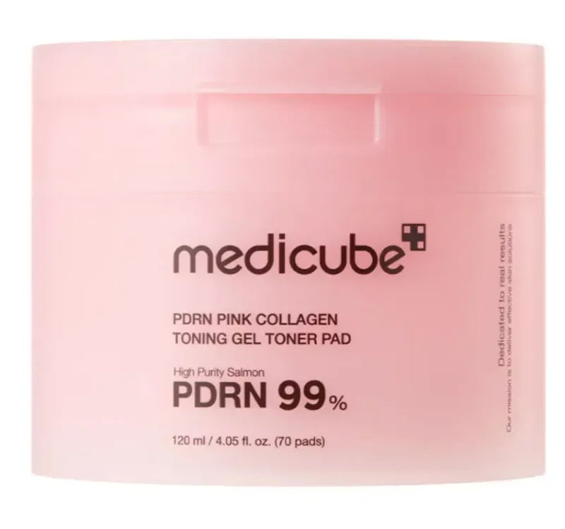Medicube – Almohadillas tonificantes de gel de colágeno rosa PDRN, 120 ml, 70 almohadillas