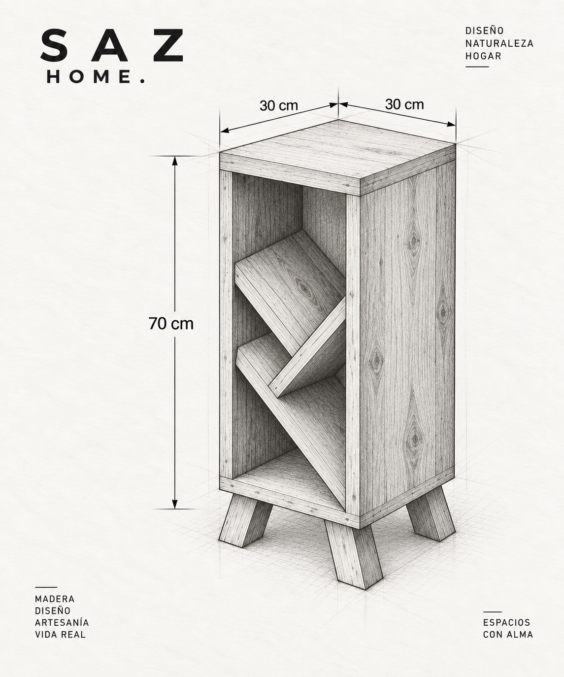HAREK: Mesita de noche artesanal de madera natural