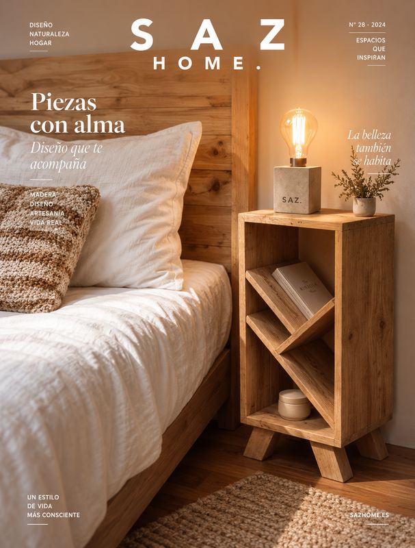 HAREK: Mesita de noche artesanal de madera natural