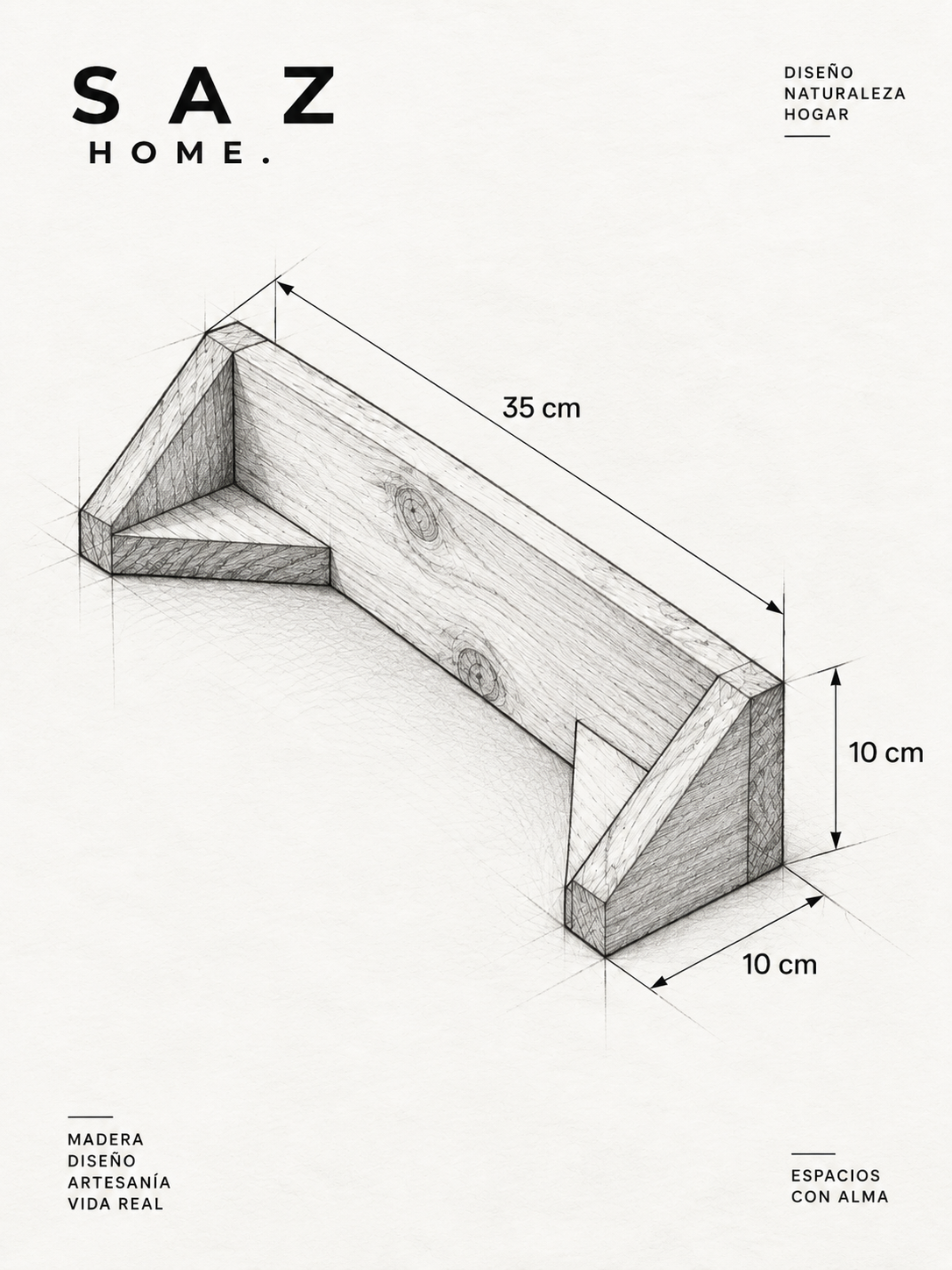 IVAR: Balda de pared artesanal de madera natural