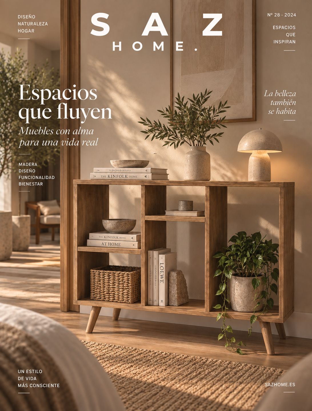 AUDR: Aparador artesanal de madera con compartimentos abiertos
