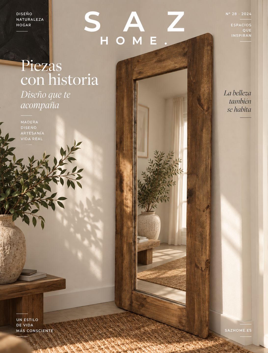 FINNBOGI: Espejo de madera natural diseño rústico artesanal