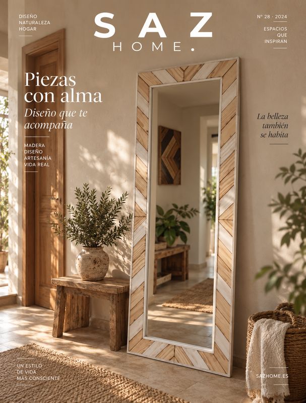 VALDIS: Espejo de madera natural diseño geométrico en espiga