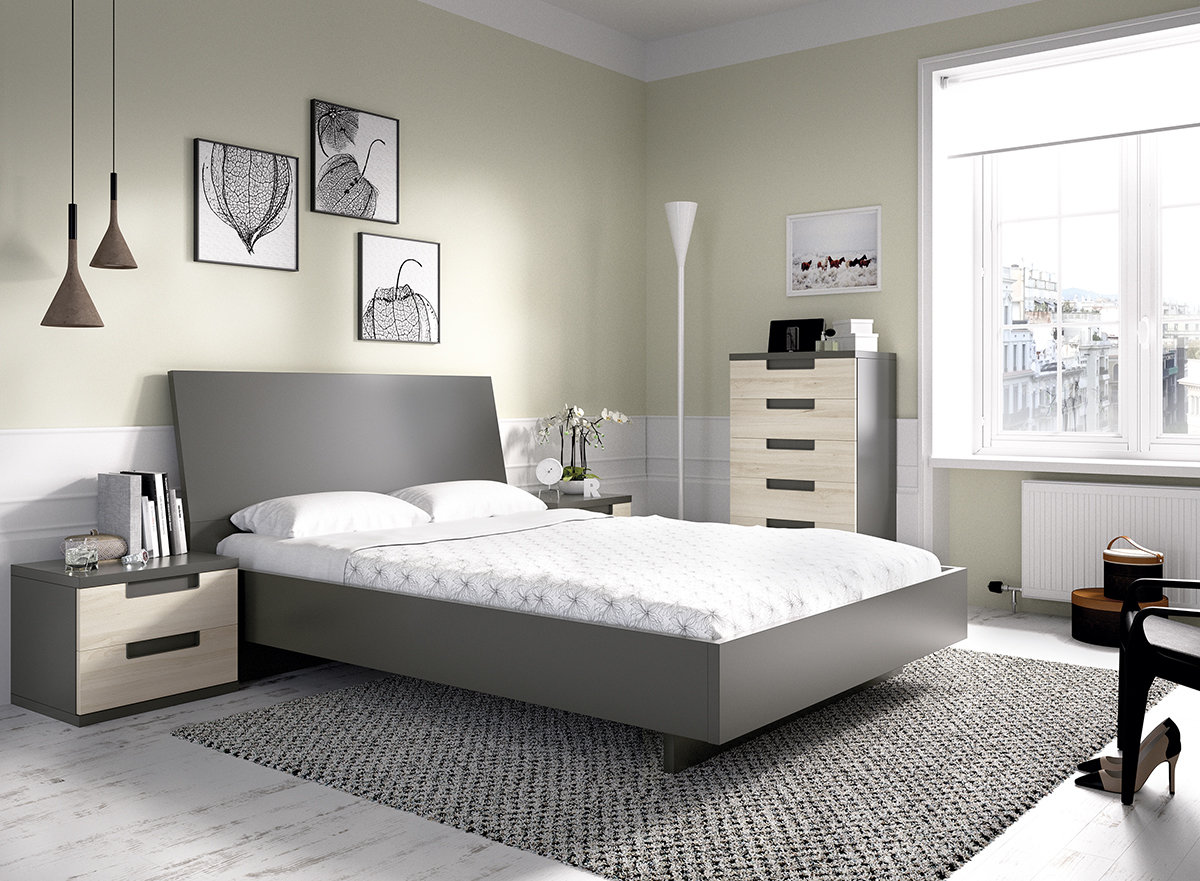Cama casal + 2 mesas de cabeceira H 615