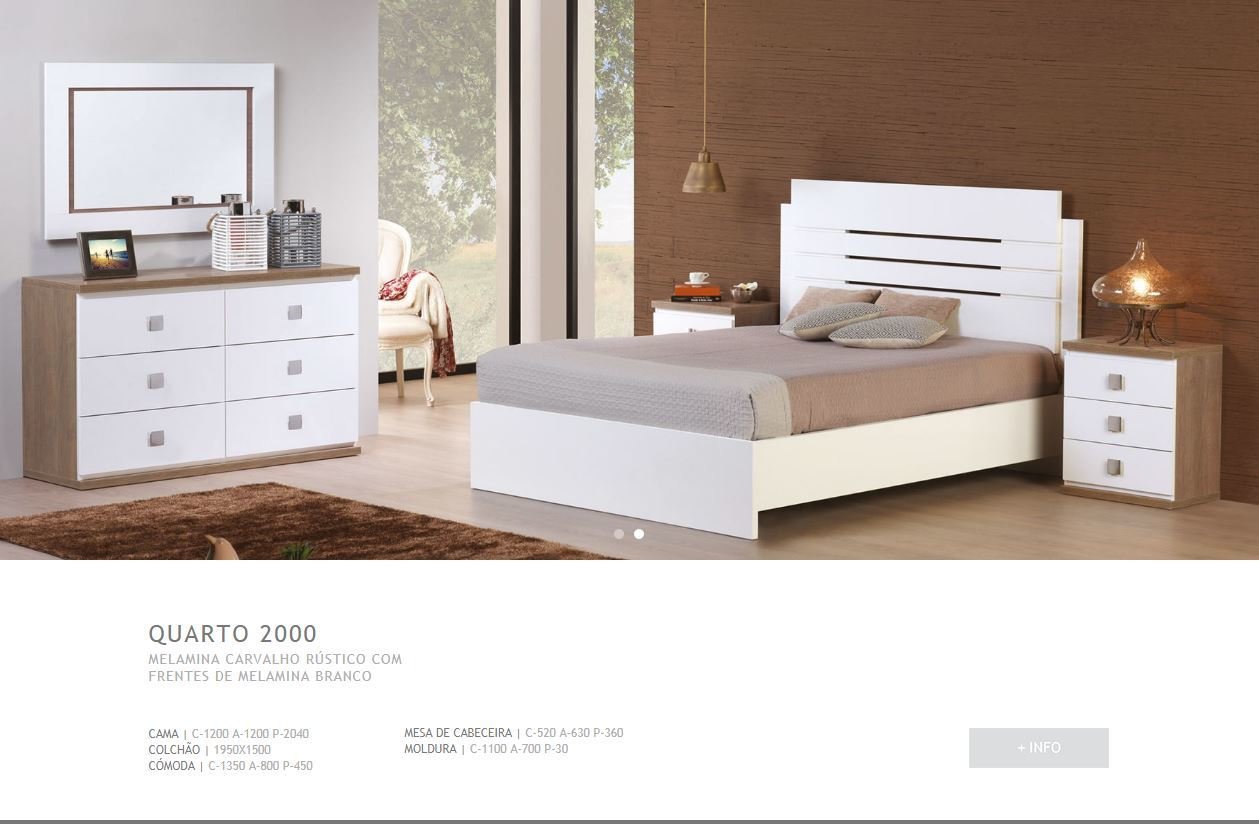 Cama casal + 2 mesas de cabeceira + cómoda c/ moldura