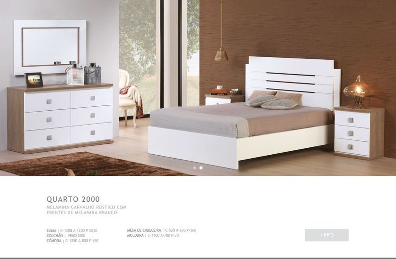 Cama casal + 2 mesas de cabeceira + cómoda c/ moldura