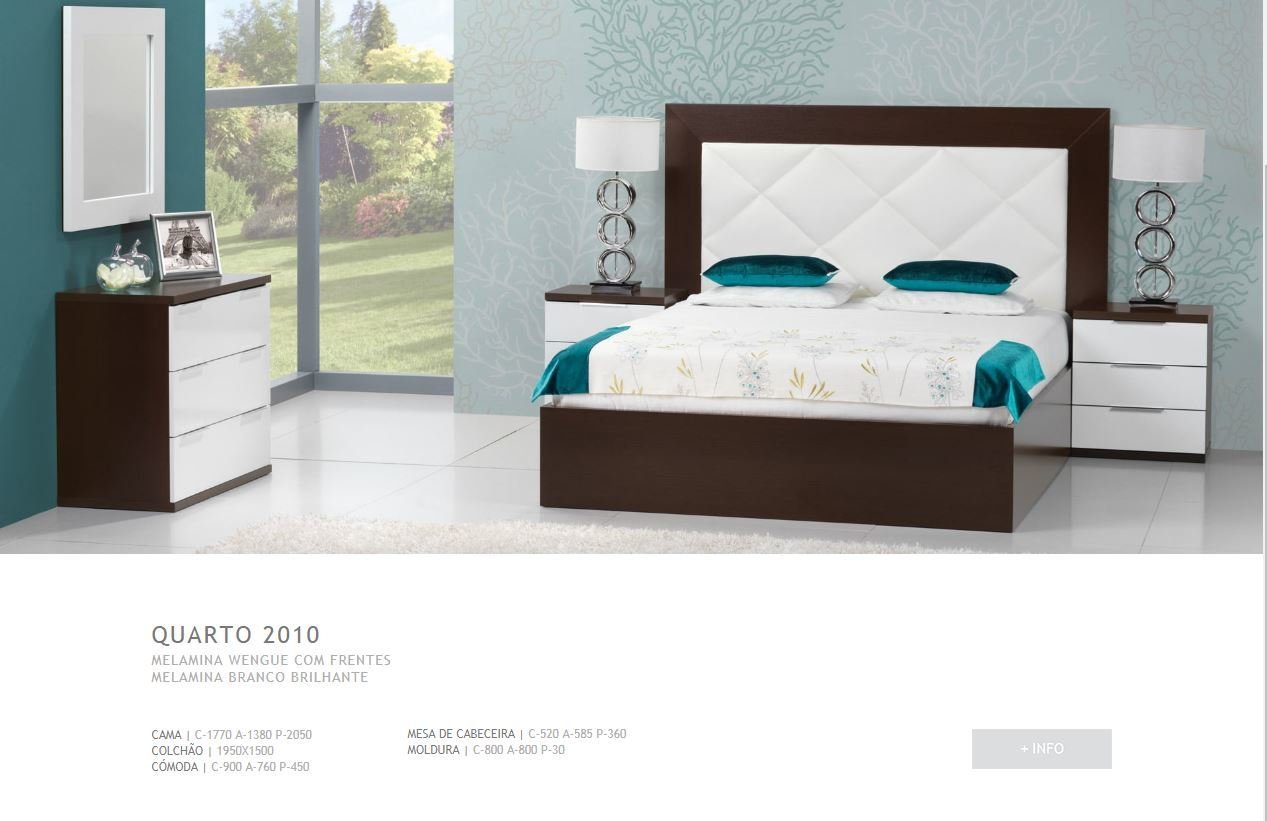 Cama casal + 2 mesas de cabeceira + cómoda c/ moldura