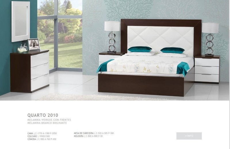 Cama casal + 2 mesas de cabeceira + cómoda c/ moldura