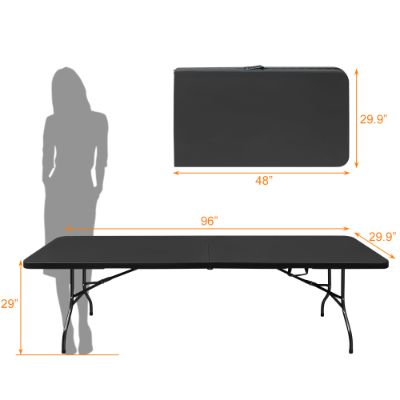 8 ft Folding Table with Carry Handle, Black