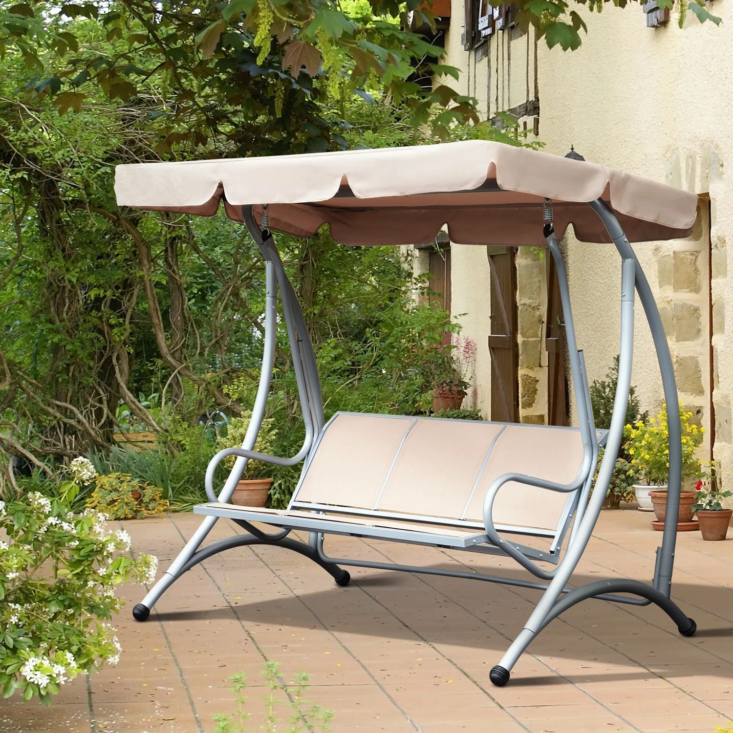 Three-Seat Outdoor Patio Swing with Canopy