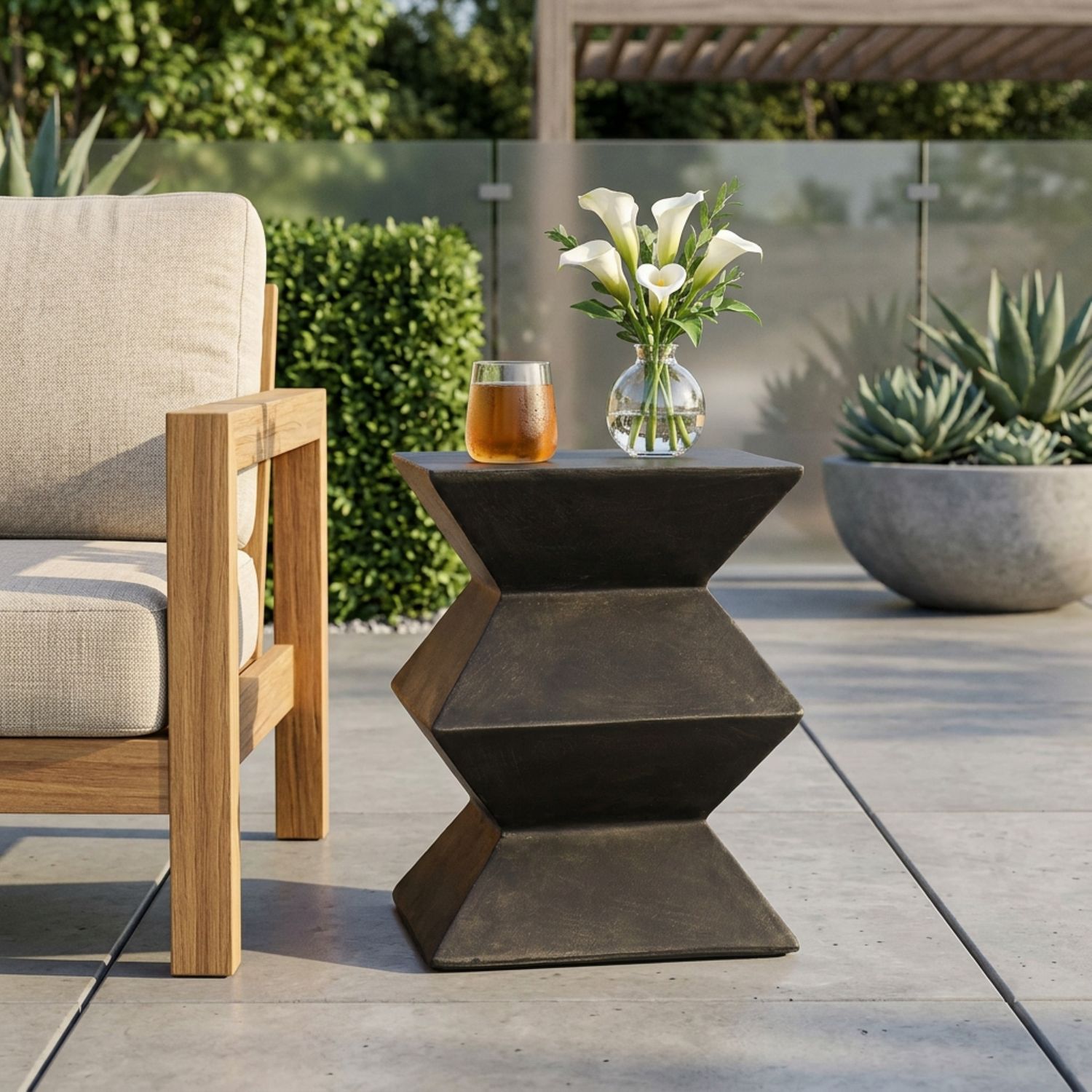 Antique Copper Geometric MGO Outdoor Side Table