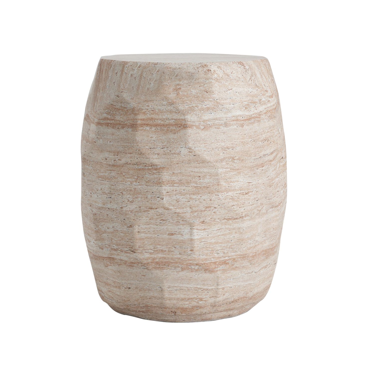 Beige Travertine-Effect Outdoor Side Table