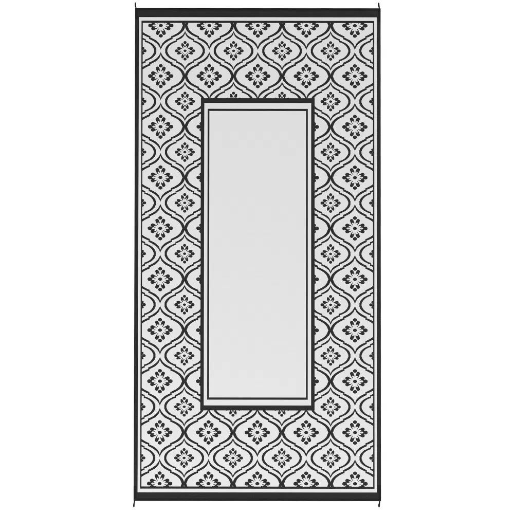 Black and White Reversible Outdoor Rug with Floral Border