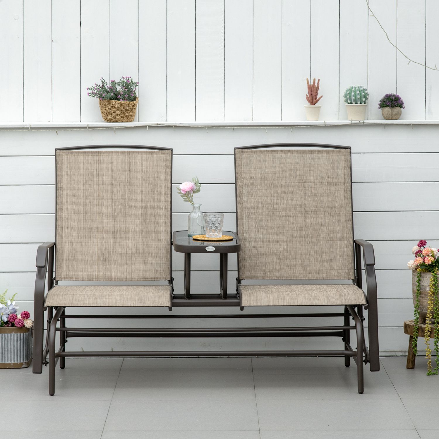 Two-Person Outdoor Glider Bench with Center Table