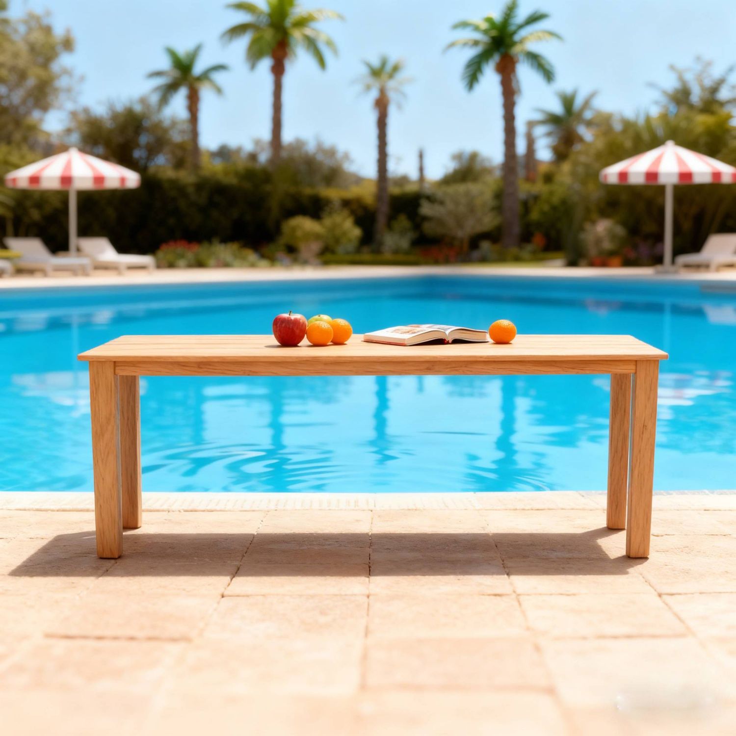 Teak Look HIPS Outdoor Dining Table with Umbrella Hole