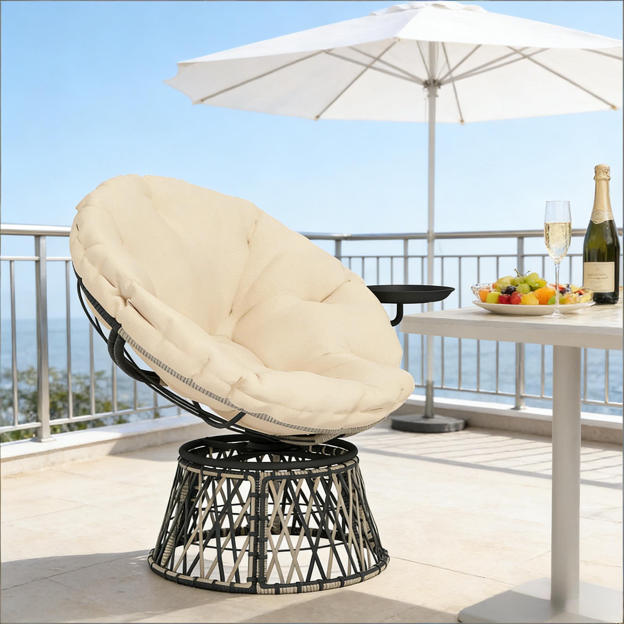 Swivel papasan patio chair with cushion — additional product detail