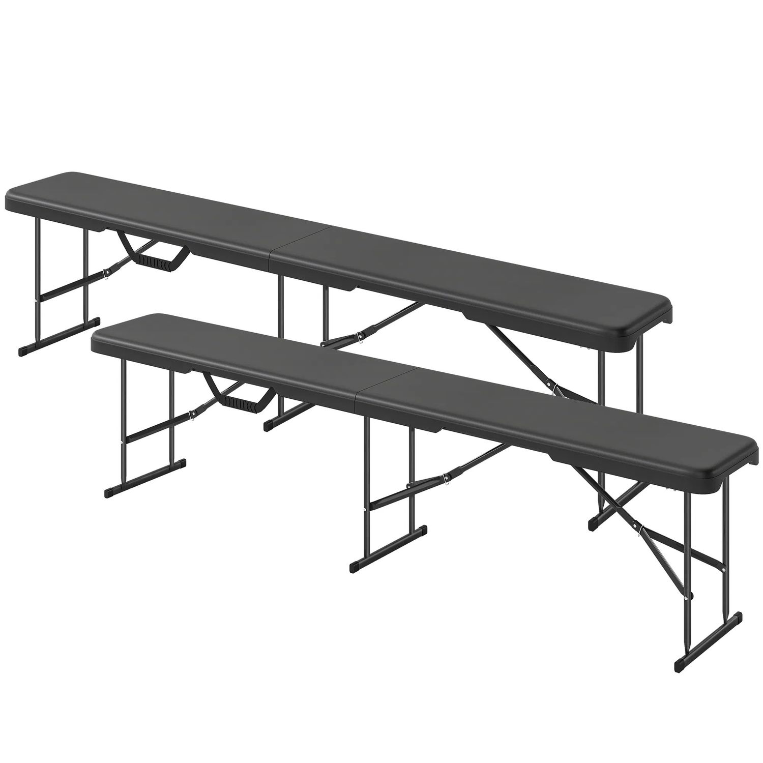 Black Folding Outdoor Bench Set for Patio and Events