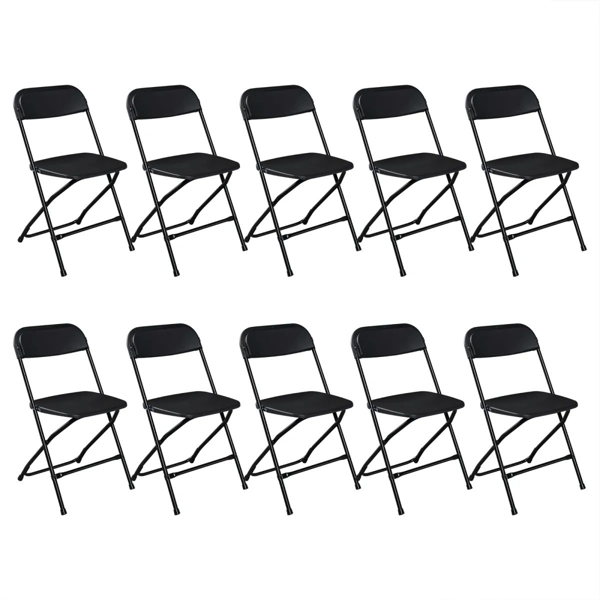 Black Plastic Folding Chairs with Metal Frames, Set of 10