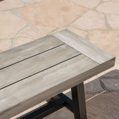 63-Inch Light Gray Acacia Outdoor Bench