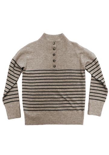 MARIANNA BUTTON POPOVER SWEATER, Colour: OAT/OLIVE STRIPE, Size: XS