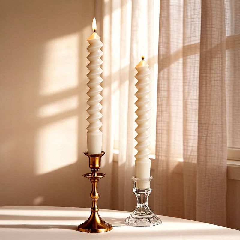 2pcs French Spiral Taper Smokeless Long Twisted Candles: White