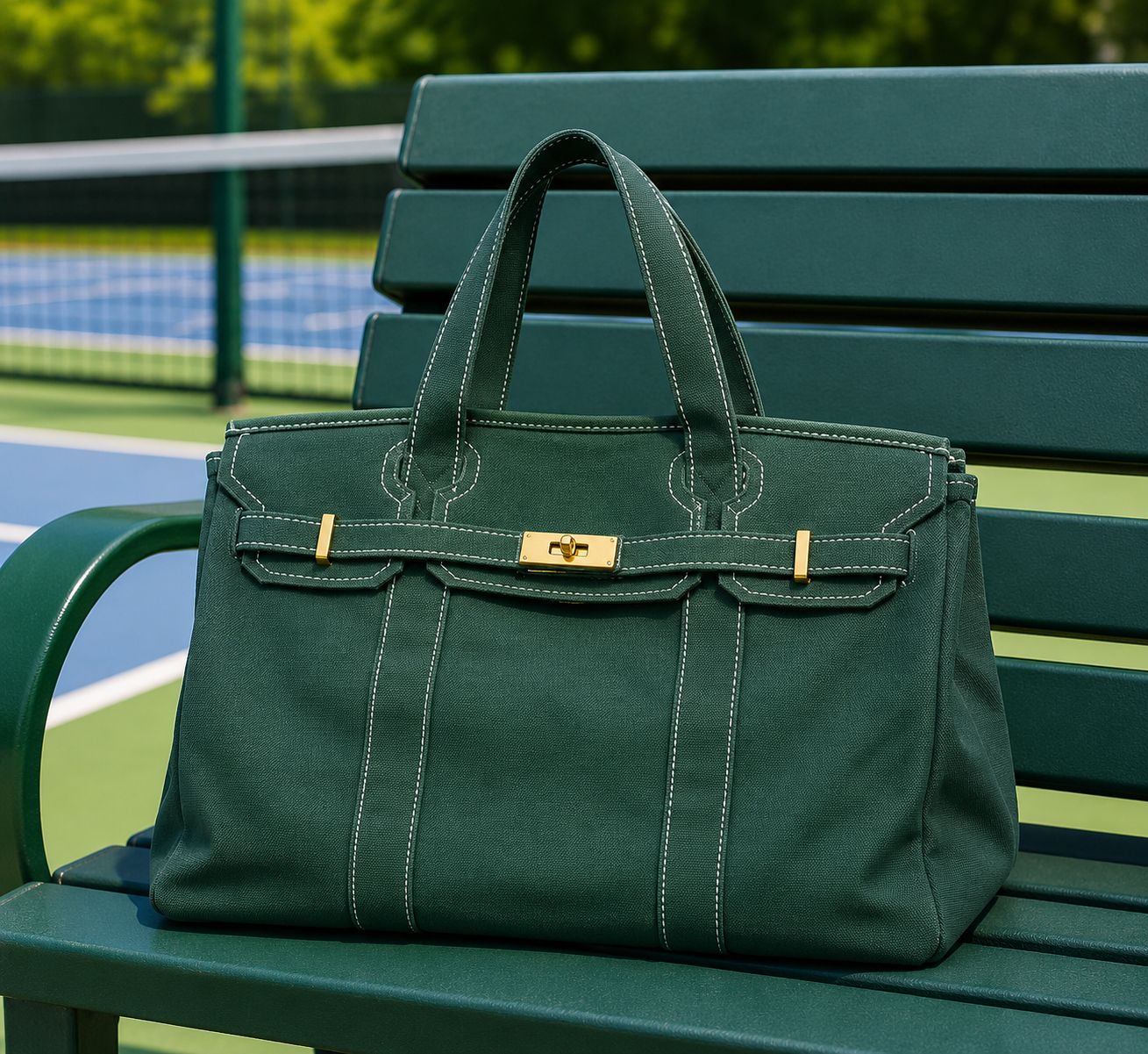 Canvas Boatkin Green Tote | Boatkin Bag Gold Hardware 