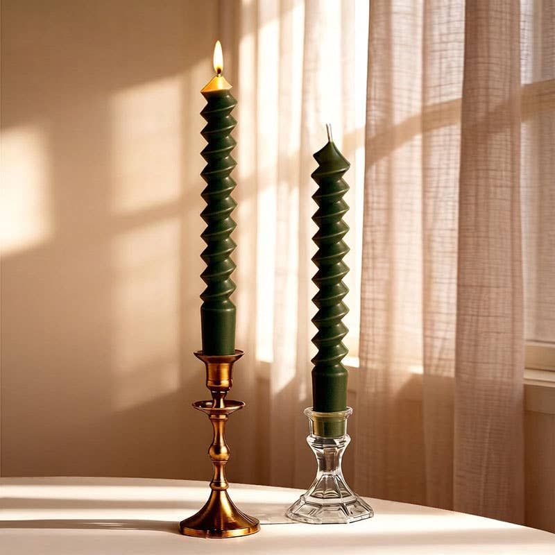2pcs French Spiral Taper Smokeless Long Twisted Candles: Dark Green