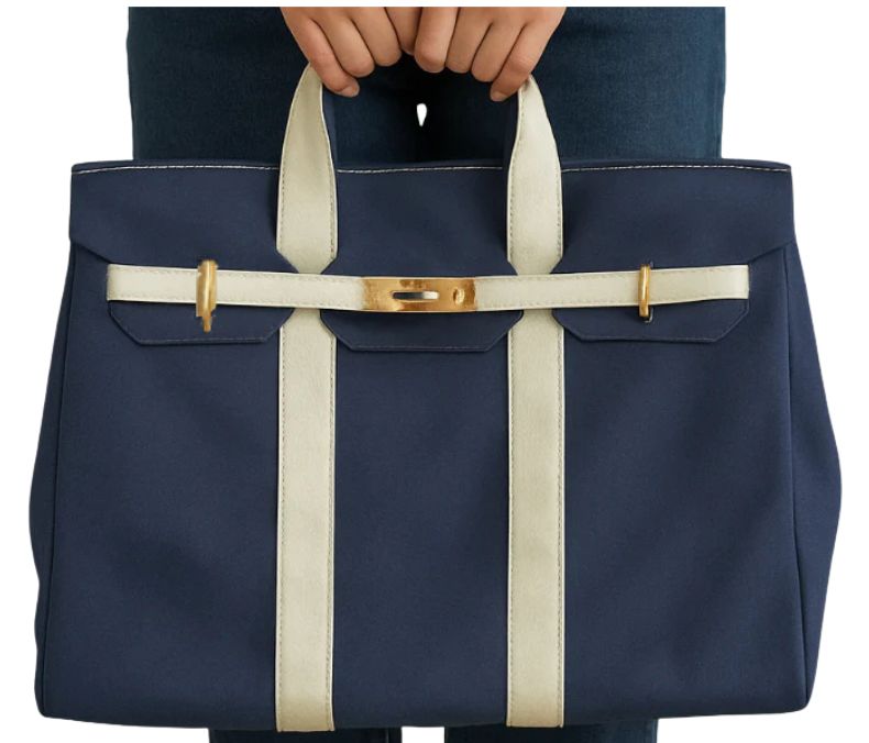 Canvas Boatkin Navy Tote with Gold Hardware | Large Designer-Inspired Canvas Tote