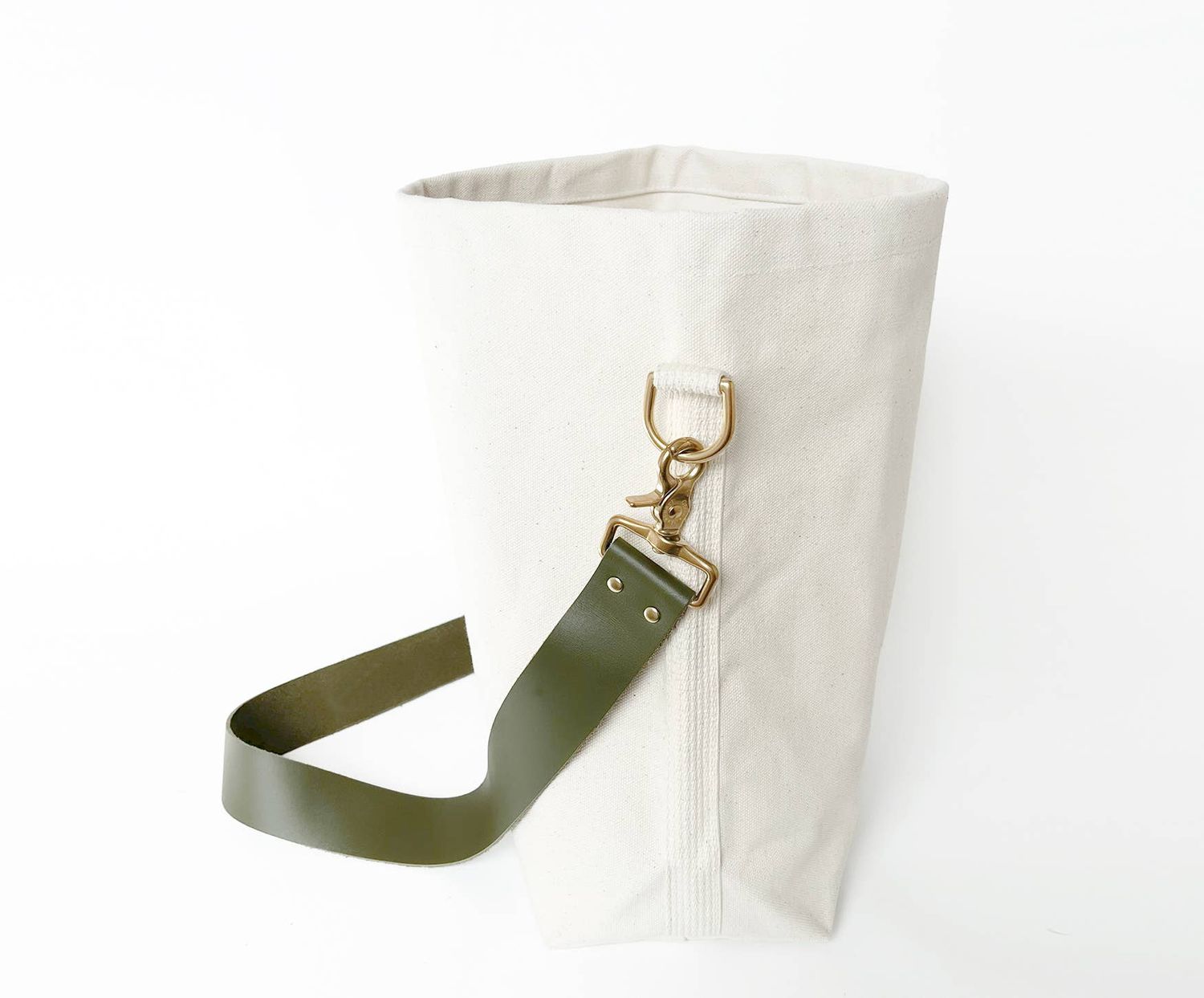 Tote Bag Ivory with Leather Strap Army: Small / Shoulder