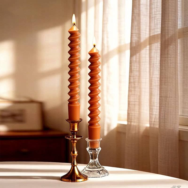2pcs French Spiral Taper Smokeless Long Twisted Candles: Caramel