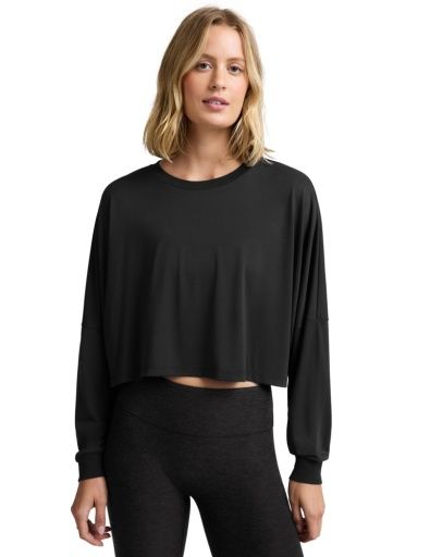 studio luxe cropped long sleeve tee blac, Colour: black by, Size: XS
