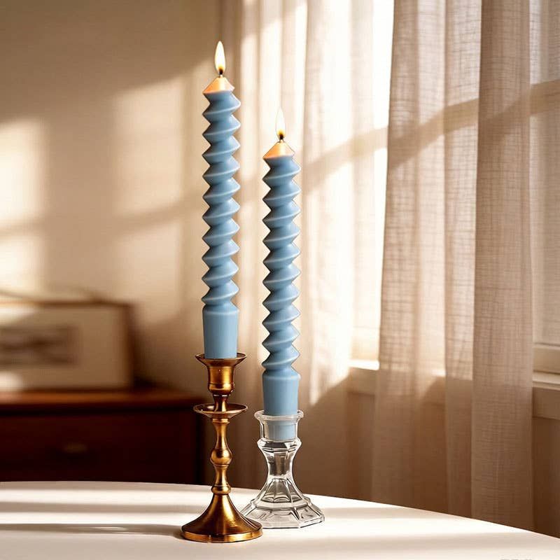 2pcs French Spiral Taper Smokeless Long Twisted Candles: Blue