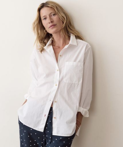 Jane Relaxed Shirt in Cali Poplin - White, Size: Extra Small