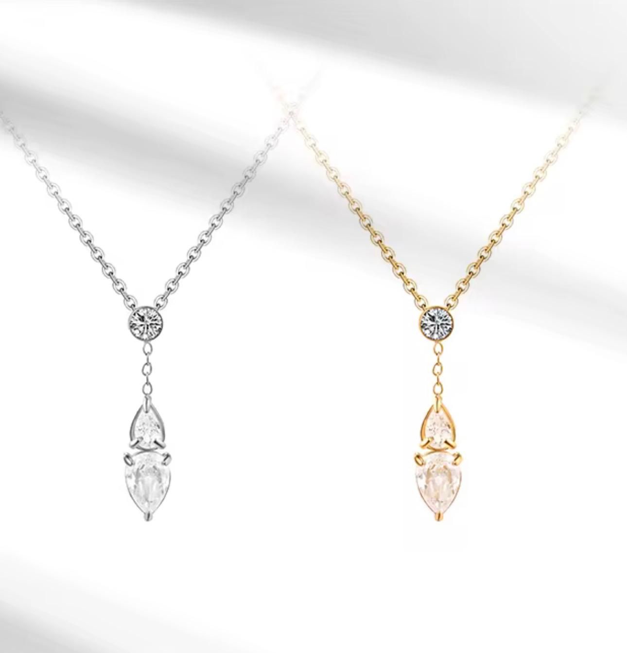 Crystal Drop Pendant Necklace – Silver or Gold Tone