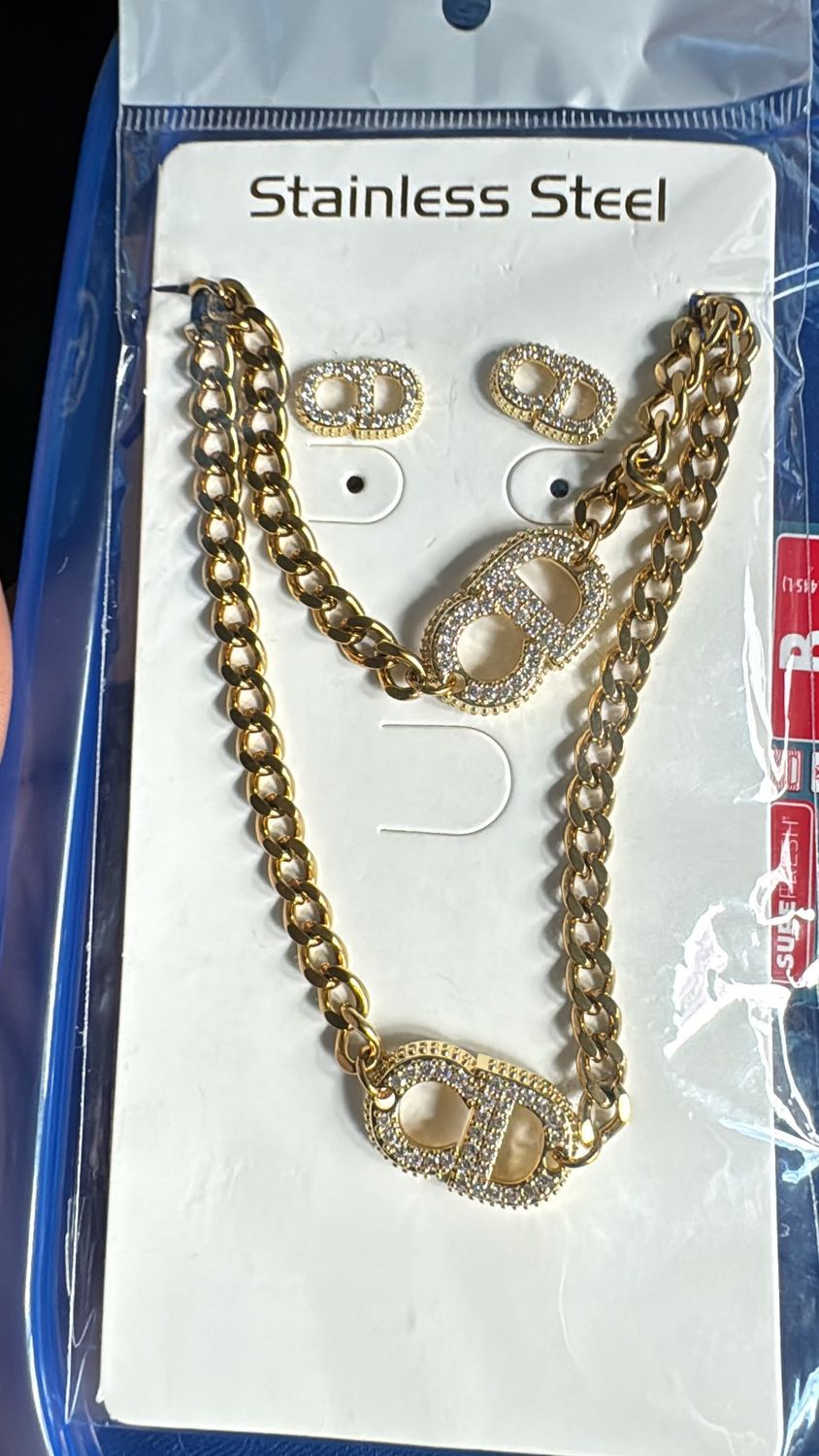 Gold-Tone Oval Link Necklace &amp; Stud Earring Set