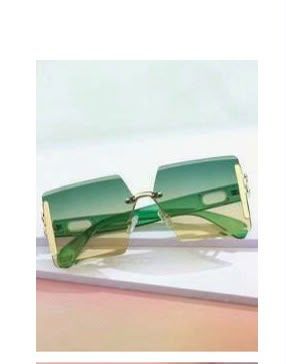 Green Rectangular Rimless Fashion Sunglasses