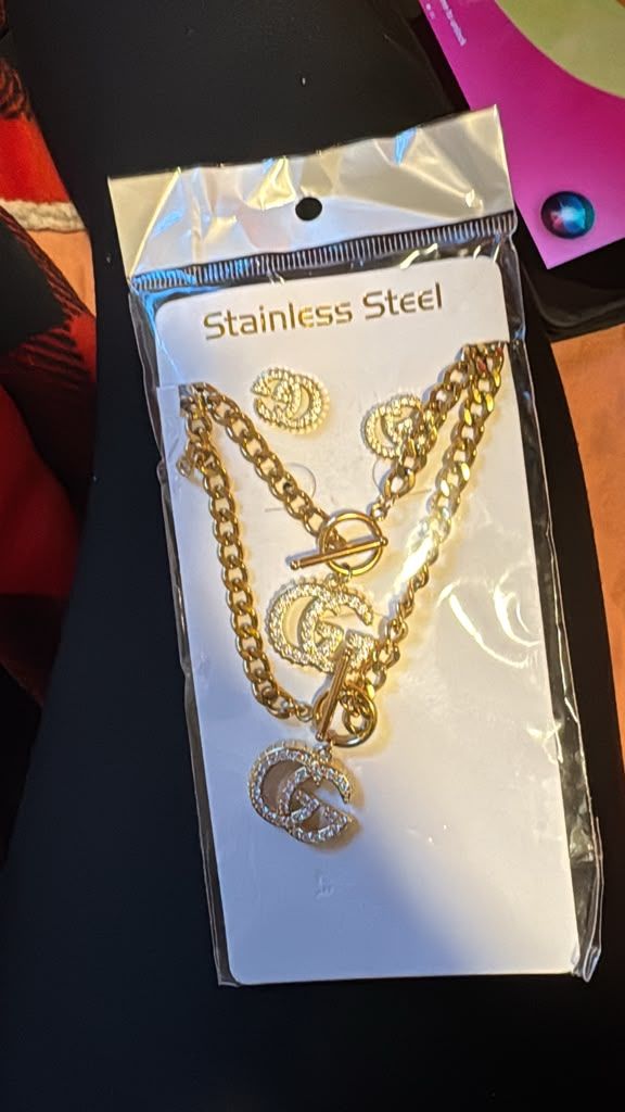 Gold-Tone Rhinestone Pendant Chain Jewelry Set